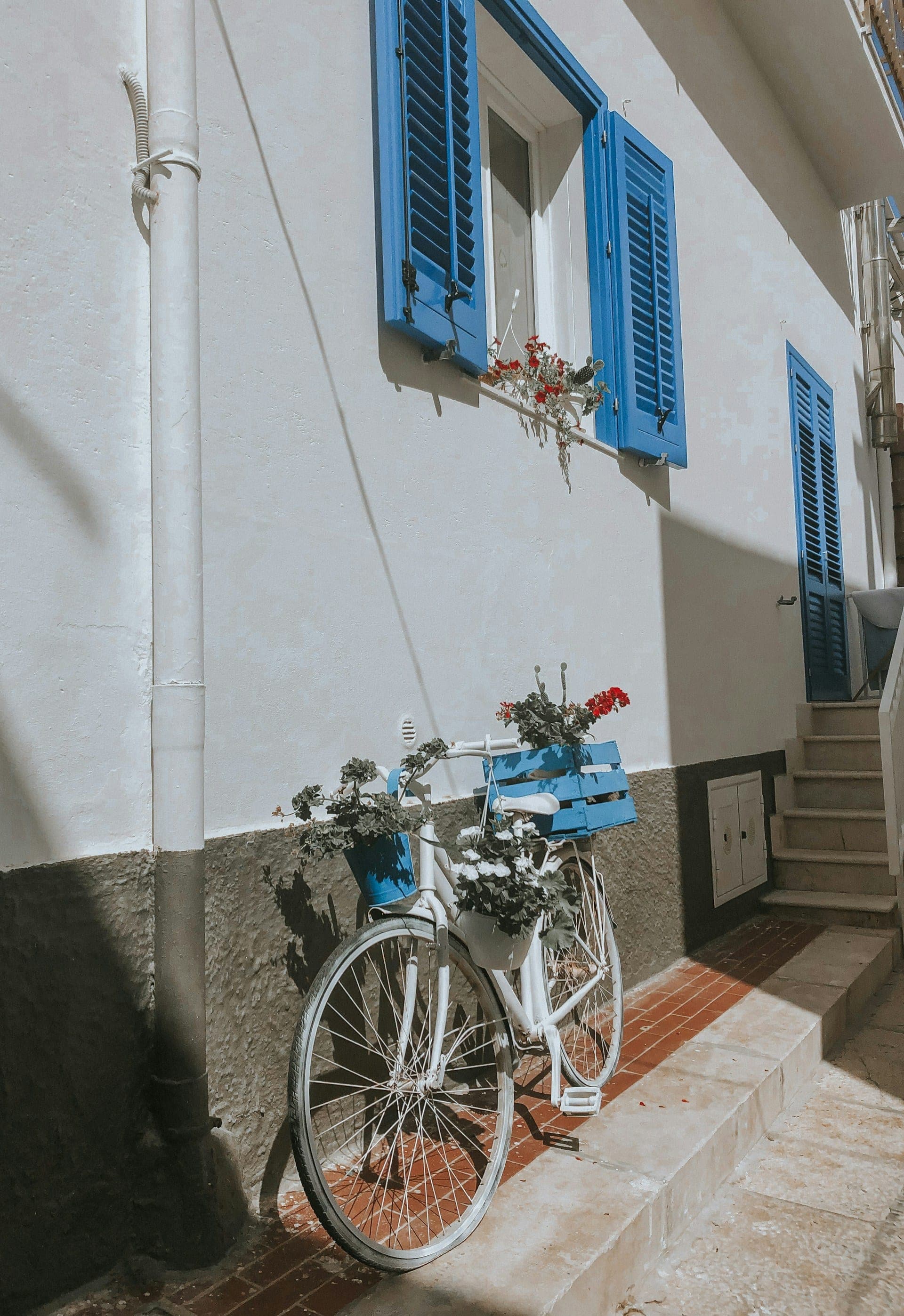 Centro Favignana vicoli bici persiane blu